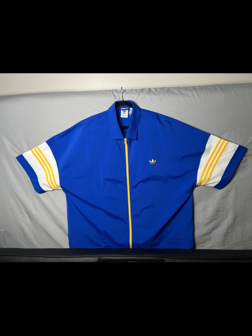 adidas Royal Blue Short-Sleeve Track Jacket with Yellow Trim